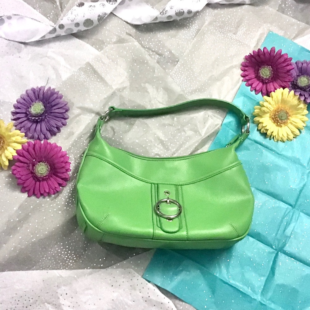Cheerful Green Shoulder Bag with Silver Buckle